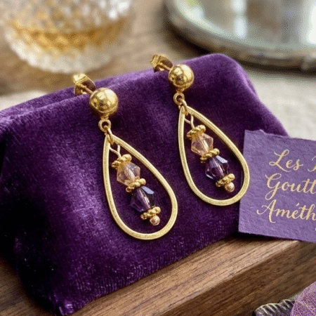 Boucles gouttes violet et champagne